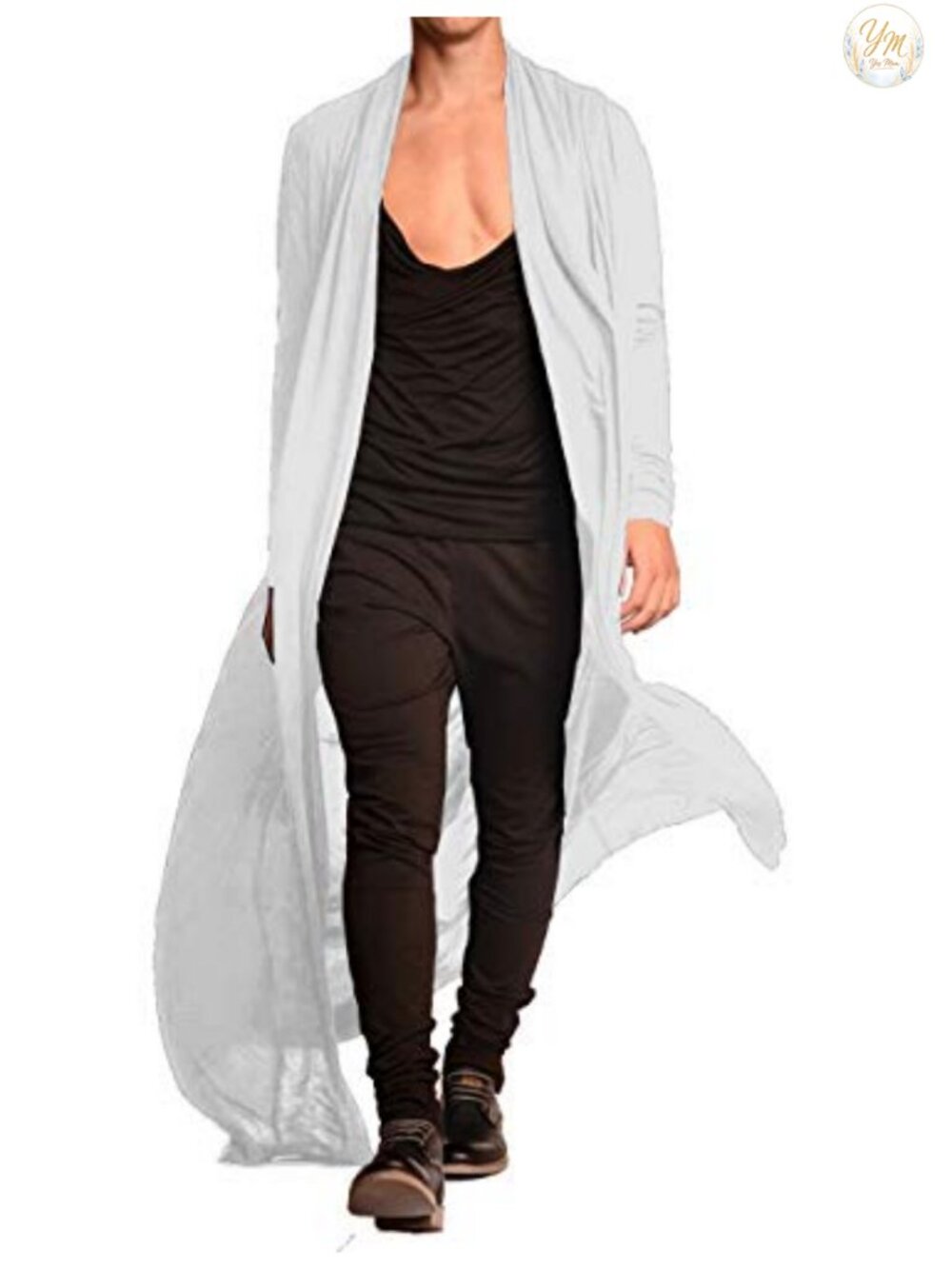 Men's Lightweight Ruffle Shawl Collar Open Front Long Cardigan Drape Cape